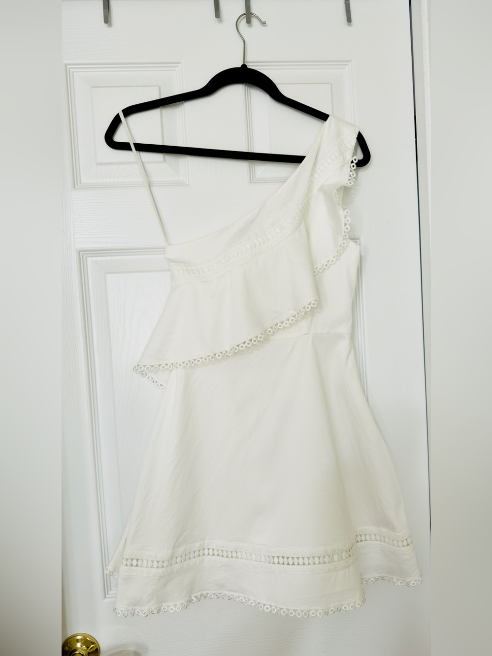 Red Carter White One Shoulder Ruffle Eyelet Trim Mini Dress